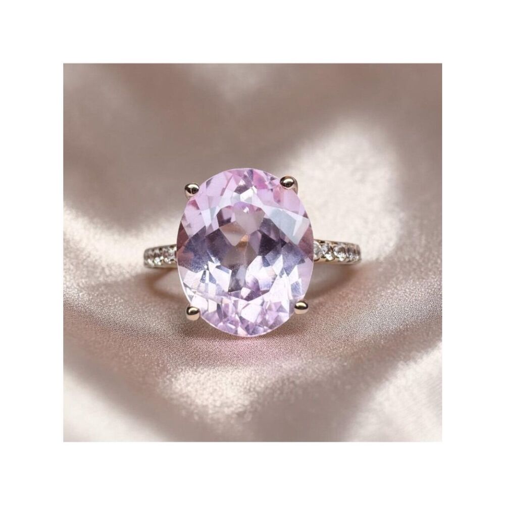 10K Rose Gold Large 5.6CT Pink Sapphire Ring - Size 6 -Pave Wedding Band -3.2g - Picture 8 of 15